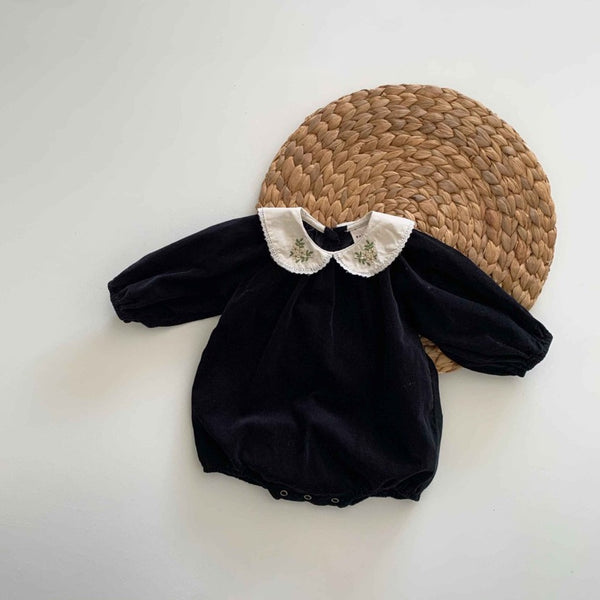 Flower Embroidered Collar Cord Bodysuit