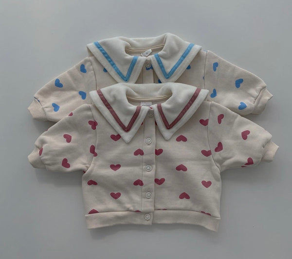 Sailor Collar Heart Pattern Cardigan