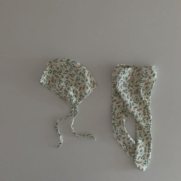 Baby Flower Bodysuit , Leggings and Bonnet Set
