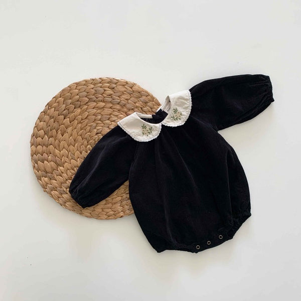 Flower Embroidered Collar Cord Bodysuit