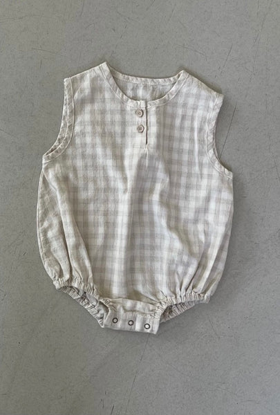 Gingham Sleeveless Button Romper
