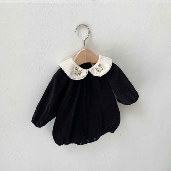 Flower Embroidered Collar Cord Bodysuit