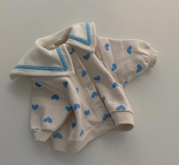 Sailor Collar Heart Pattern Cardigan