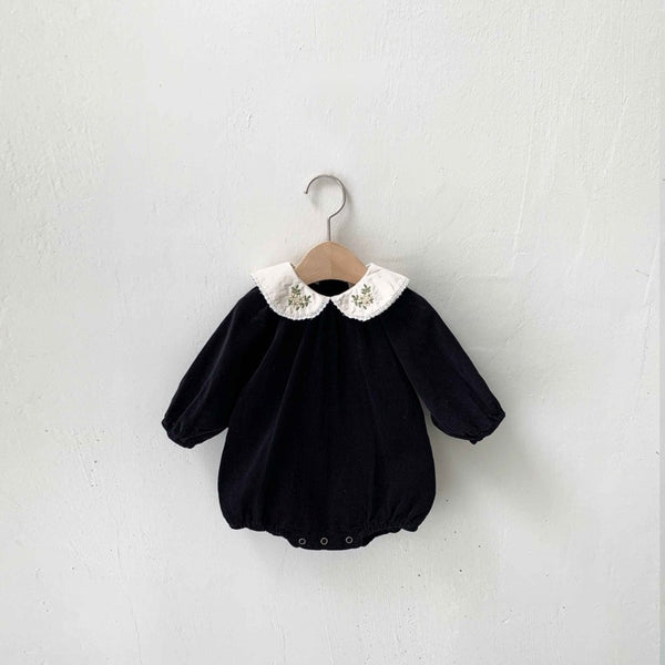 Flower Embroidered Collar Cord Bodysuit