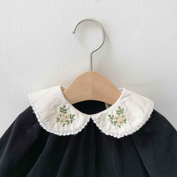 Flower Embroidered Collar Cord Bodysuit