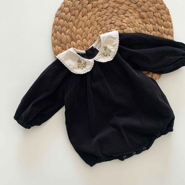 Flower Embroidered Collar Cord Bodysuit