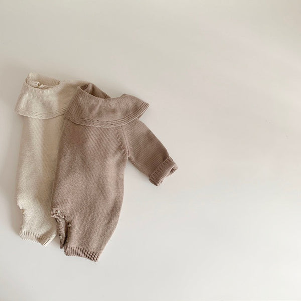 Bertha Collar Knit Romper and Bonnet Set