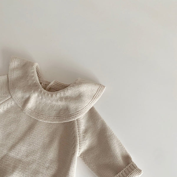 Bertha Collar Knit Romper and Bonnet Set