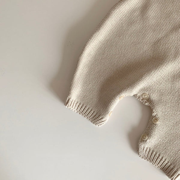 Bertha Collar Knit Romper and Bonnet Set