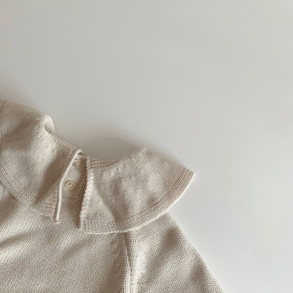 Bertha Collar Knit Romper and Bonnet Set