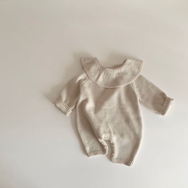 Bertha Collar Knit Romper and Bonnet Set