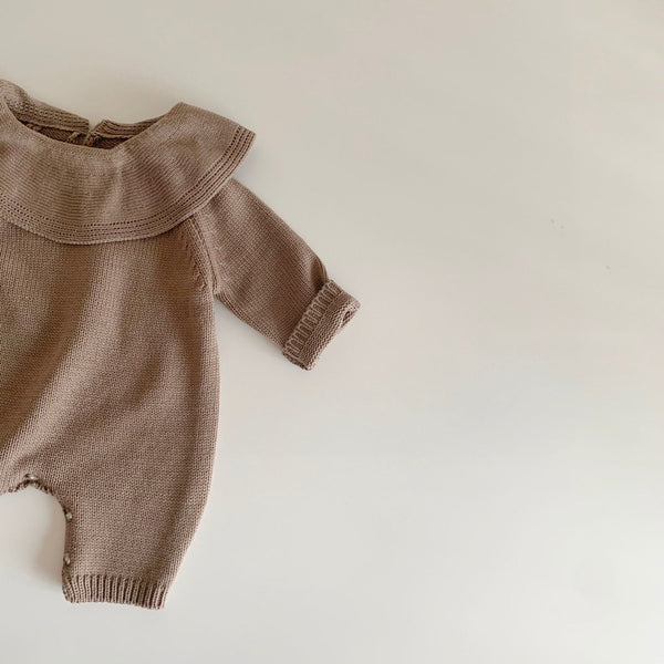 Bertha Collar Knit Romper and Bonnet Set