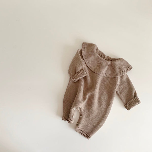 Bertha Collar Knit Romper and Bonnet Set