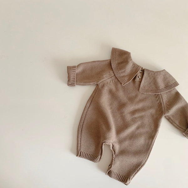 Bertha Collar Knit Romper and Bonnet Set