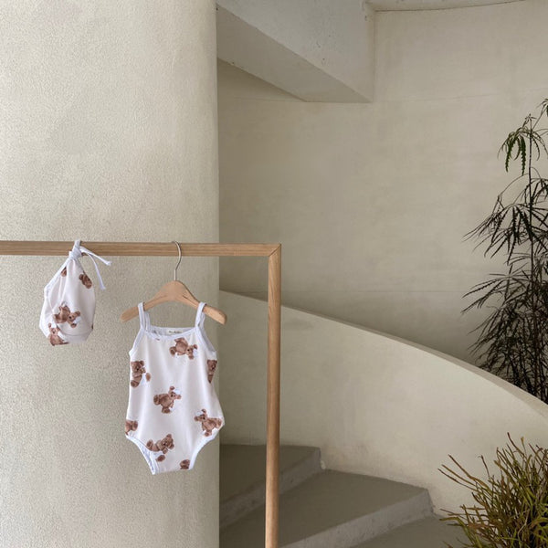 Teddy Bear One-piece Swimsuit and Swim Cap
