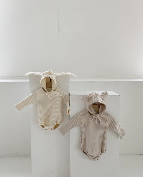 Thick Ribbed Bodysuit with Bear Bonnet (Set)