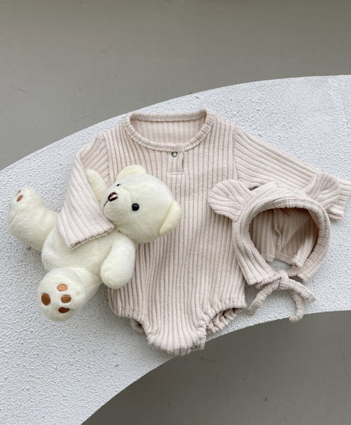 Thick Ribbed Bodysuit with Bear Bonnet (Set)