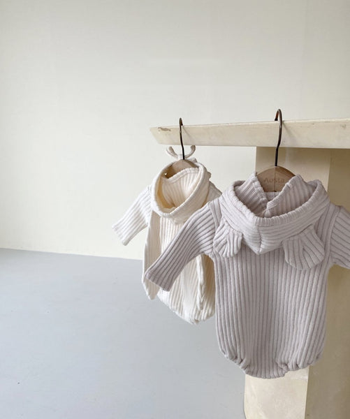 Thick Ribbed Bodysuit with Bear Bonnet (Set)