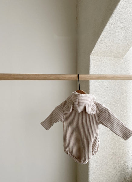 Thick Ribbed Bodysuit with Bear Bonnet (Set)