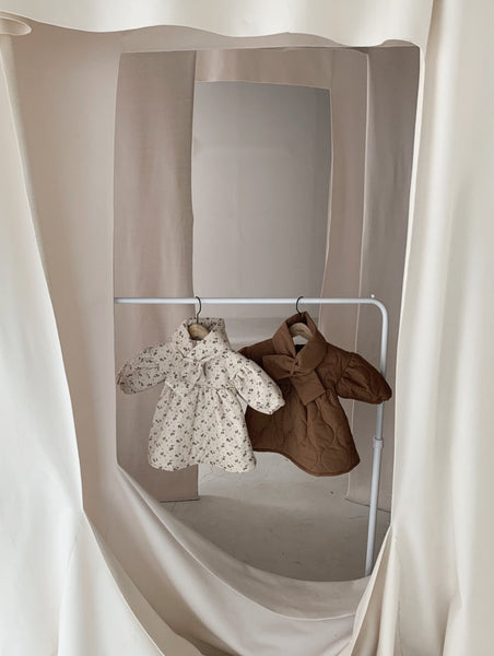 Flower Padded Dress with Scarf (Set)