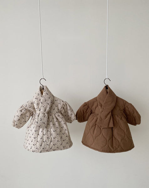 Flower Padded Dress with Scarf (Set)