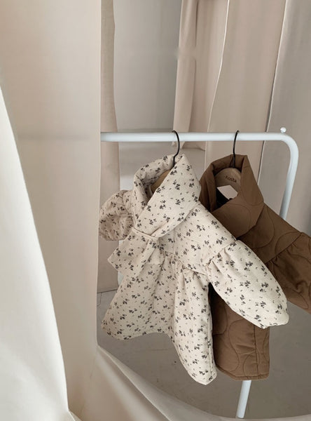 Flower Padded Dress with Scarf (Set)