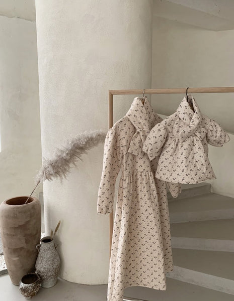 Flower Padded Dress with Scarf (Set)