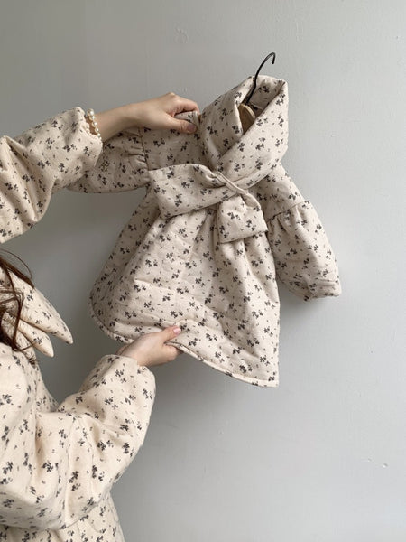Flower Padded Dress with Scarf (Set)
