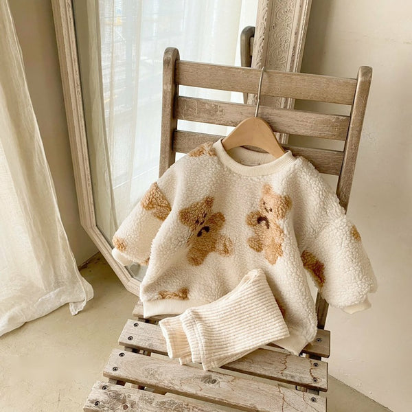 Teddy Bear Sherpa Sweatshirts and Leggings Set