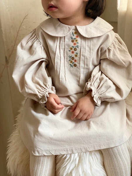 Corduroy Flower Embroidered Dress