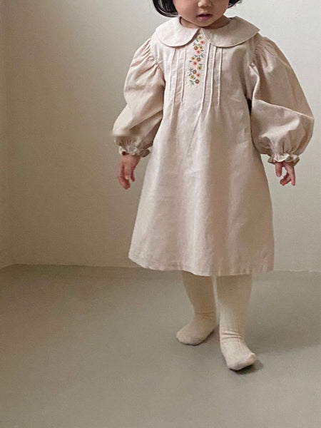 Corduroy Flower Embroidered Dress