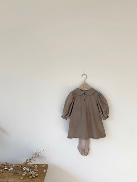 Corduroy Flower Embroidered Dress