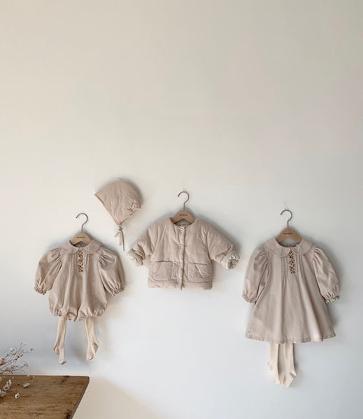 Corduroy Flower Embroidered Dress