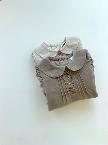 Corduroy Flower Embroidered Dress