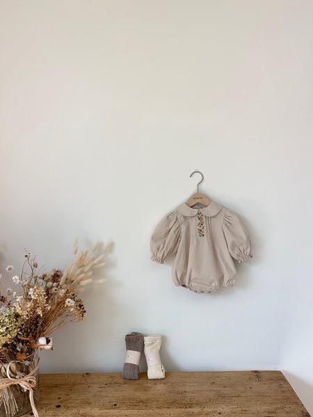 Corduroy Flower Embroidered Bodysuit