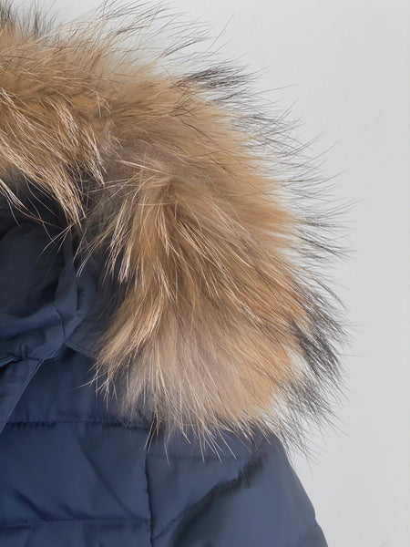 Down Padded Long Jacket with Raccoon hood