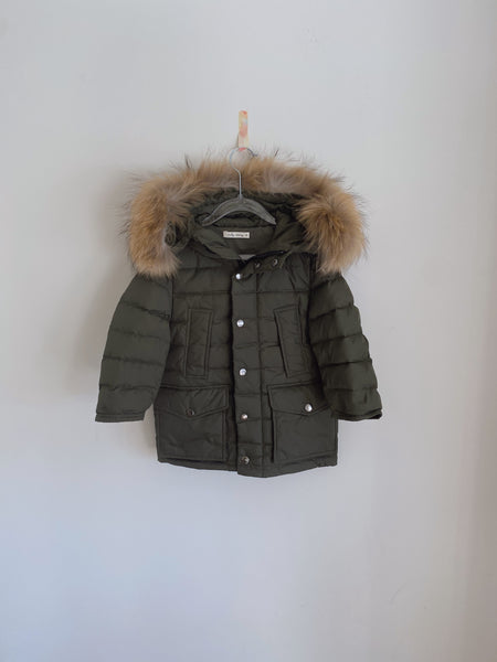 Down Padded Long Jacket with Raccoon hood