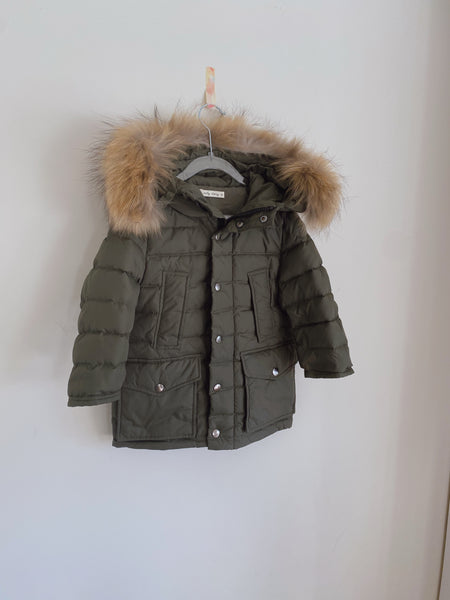 Down Padded Long Jacket with Raccoon hood