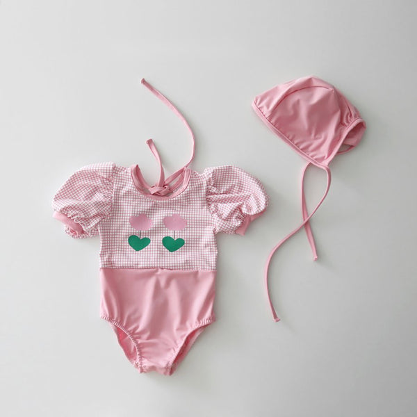 Bubble One-piece Swimsuit, Swim Cap and Beach ball