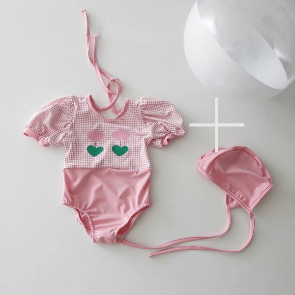 Bubble One-piece Swimsuit, Swim Cap and Beach ball