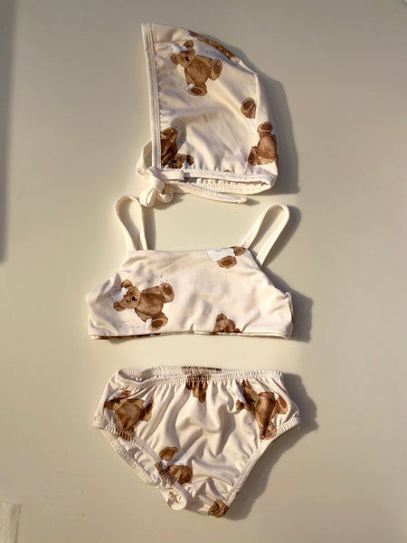 Teddy Bear Two-Piece Bikini and Swim Cap