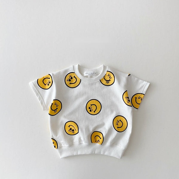 Smiley Face Short Sleeve Sweatshirt and Shorts (Set)