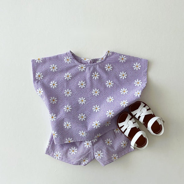 Daisy Textured Short Sleeve Sweatshirt and Shorts (Set)