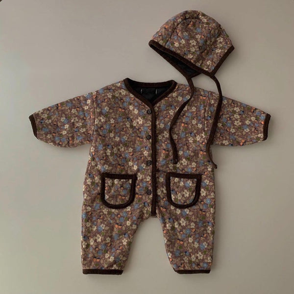 Baby Flower Padded One Piece and Bonnet Set