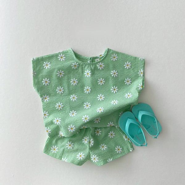 Daisy Textured Short Sleeve Sweatshirt and Shorts (Set)