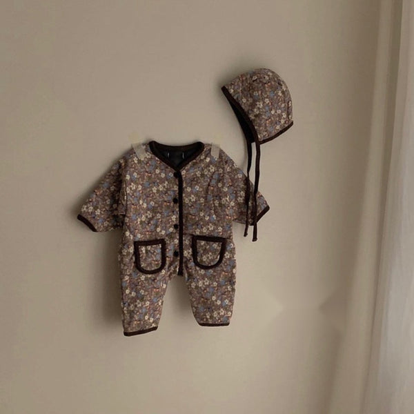 Baby Flower Padded One Piece and Bonnet Set