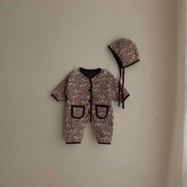 Baby Flower Padded One Piece and Bonnet Set