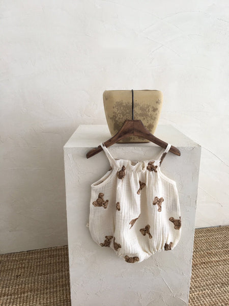 Teddy Bear Gauze Sleeveless Romper