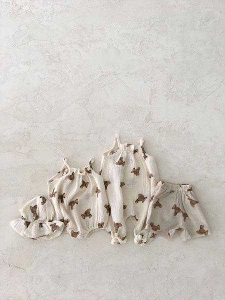 Teddy Bear Gauze Sleeveless overalls