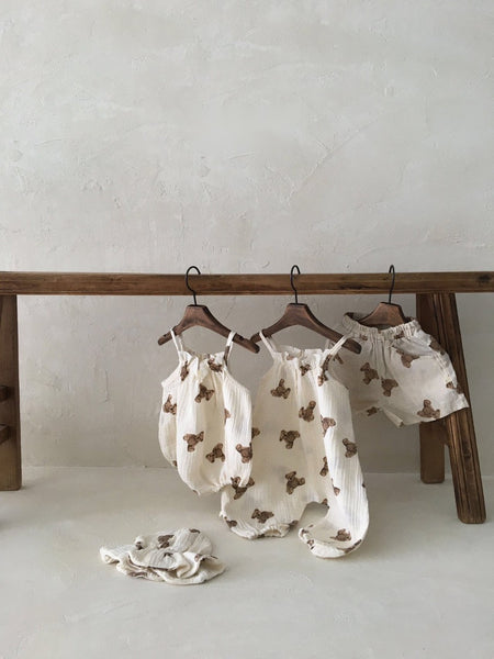 Teddy Bear Gauze Sleeveless overalls